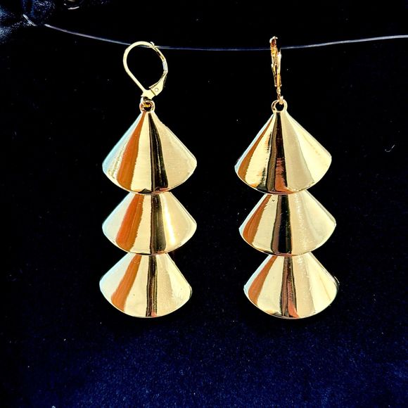 Joan Rivers Polished 3 Tiered Conical Drop Earrings in Gold & Silver - 2 Sets - Picture 4 of 6